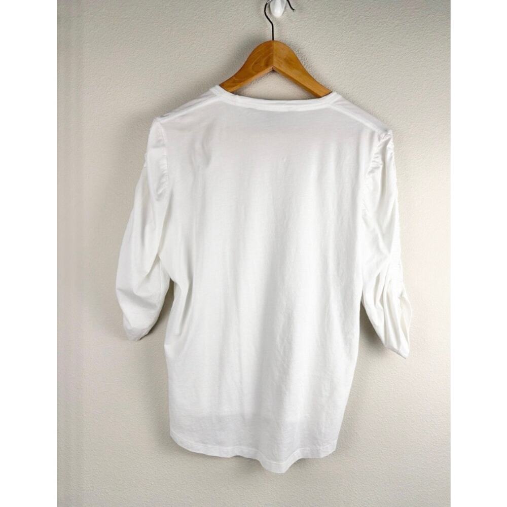 Veronica Beard Waldorf Ruched-Sleeve T-Shirt White Large Pima Cotton EUC - Picture 5 of 7